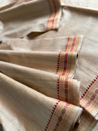 RadhaRani- Premium Handwoven Tussar Silk Saree with Traditional Red Temple Border