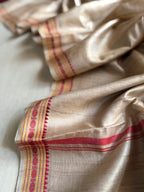RadhaRani- Premium Handwoven Tussar Silk Saree with Traditional Red Temple Border