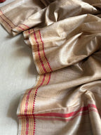 RadhaRani- Premium Handwoven Tussar Silk Saree with Traditional Red Temple Border