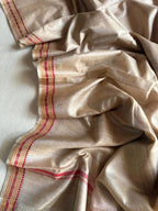 RadhaRani- Premium Handwoven Tussar Silk Saree with Traditional Red Temple Border