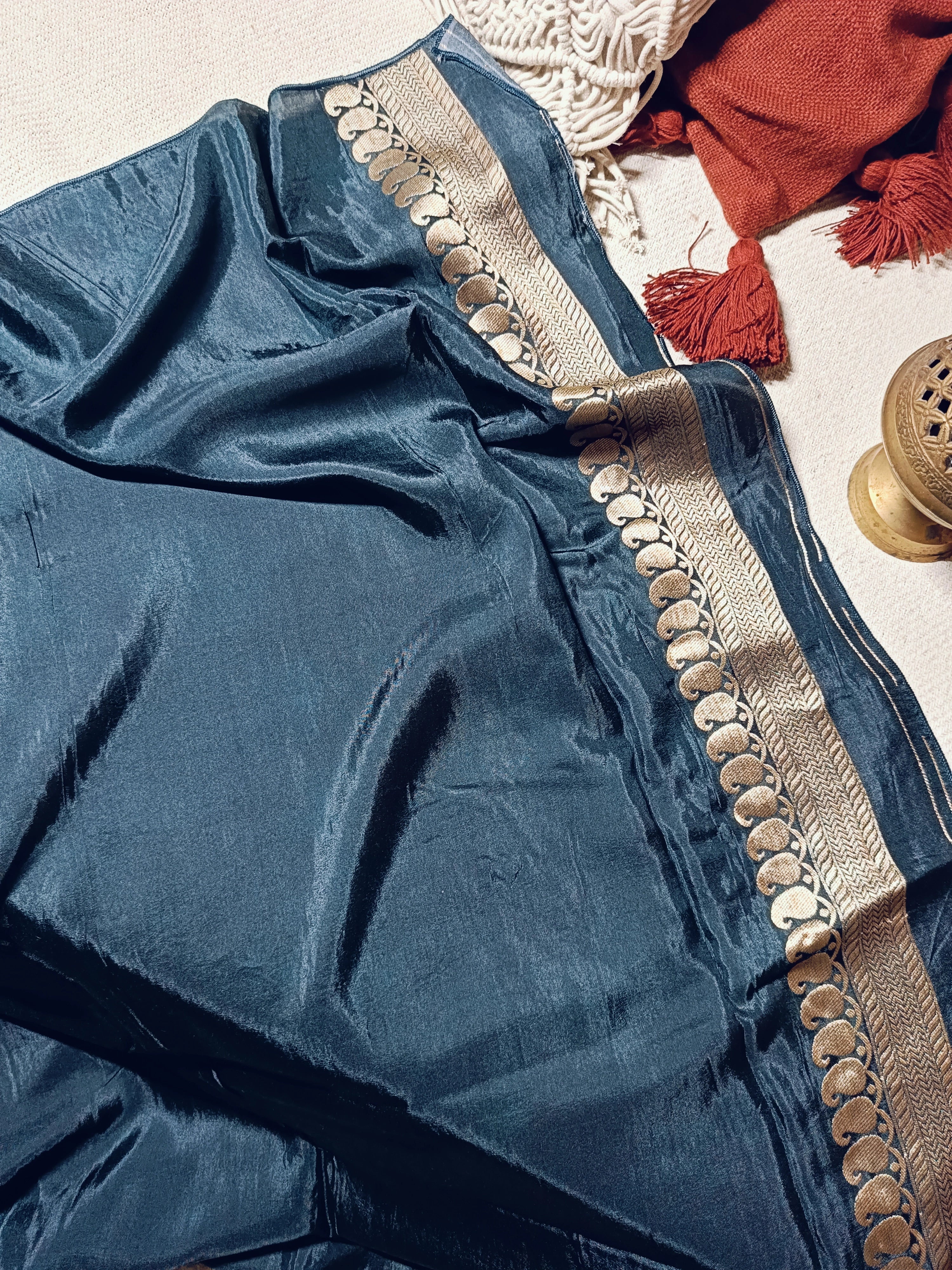 Premium Muga Silk Kalamkari Printed Saree with Zari Border & Blouse Piece | Elegant Traditional Designer Saree