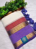 Premium Mull Cotton Saree with Contrast Purple Zari Border