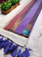 Premium Mull Cotton Saree with Contrast Purple Zari Border