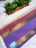Premium Mull Cotton Saree with Contrast Purple Zari Border
