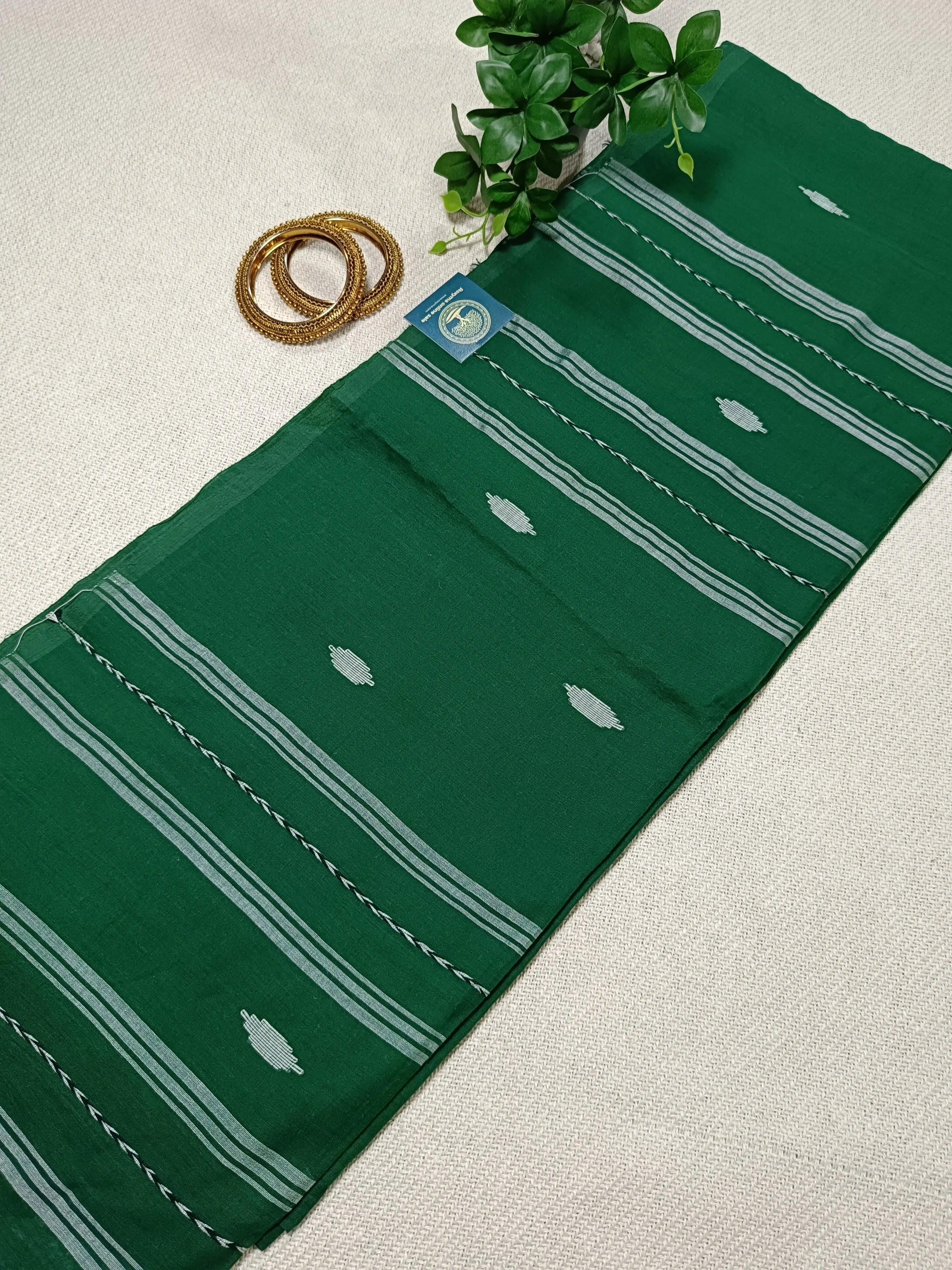 Premium Mulmul Cotton Jamdani Saree with Blouse Piece – Handwoven Soft Bengal Jamdani Saree in Elegant Green