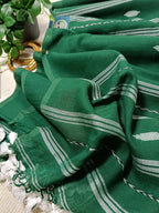 Premium Mulmul Cotton Jamdani Saree with Blouse Piece – Handwoven Soft Bengal Jamdani Saree in Elegant Green