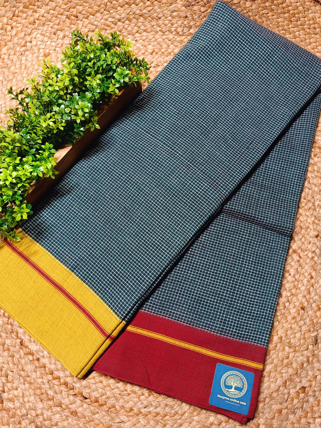Premium Pure Cotton Patteda Anchu Saree | Traditional Karnataka Handloom Saree | Checked Body with Contrast Border