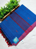 Pure Bengal Handloom Cotton Jamdani Saree in Royal Blue with Red Buti Work & Running Blouse Piece