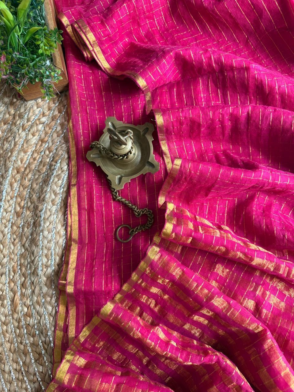 Pure Mull Cotton Zari Check Saree – Handwoven Lightweight Festive Saree with Tassel Pallu