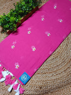 Pure Mulmul Cotton Saree with Seuli Flower Embroidery – Handcrafted Lightweight Bengal Cotton Saree in Pink