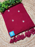 Pure Mulmul Cotton Saree with Seuli Flower Embroidery – Handcrafted Lightweight Bengal Cotton Saree