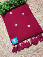 Pure Mulmul Cotton Saree with Seuli Flower Embroidery – Handcrafted Lightweight Bengal Cotton Saree
