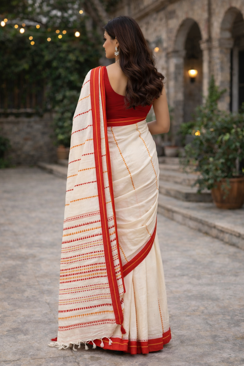 Rakta Rekha – Authentic Bengal Handloom Begampuri Cotton Saree | Off-White with Red Contrast Border 2