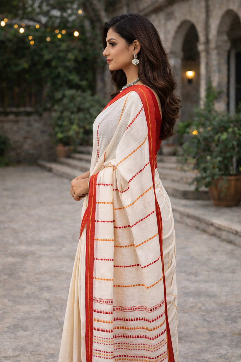 Rakta Rekha – Authentic Bengal Handloom Begampuri Cotton Saree | Off-White with Red Contrast Border 3