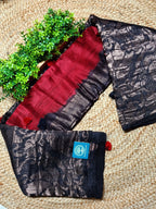 RoktoRagini - Red & Black Matka Silk Saree with Jamdani Border & Pallu