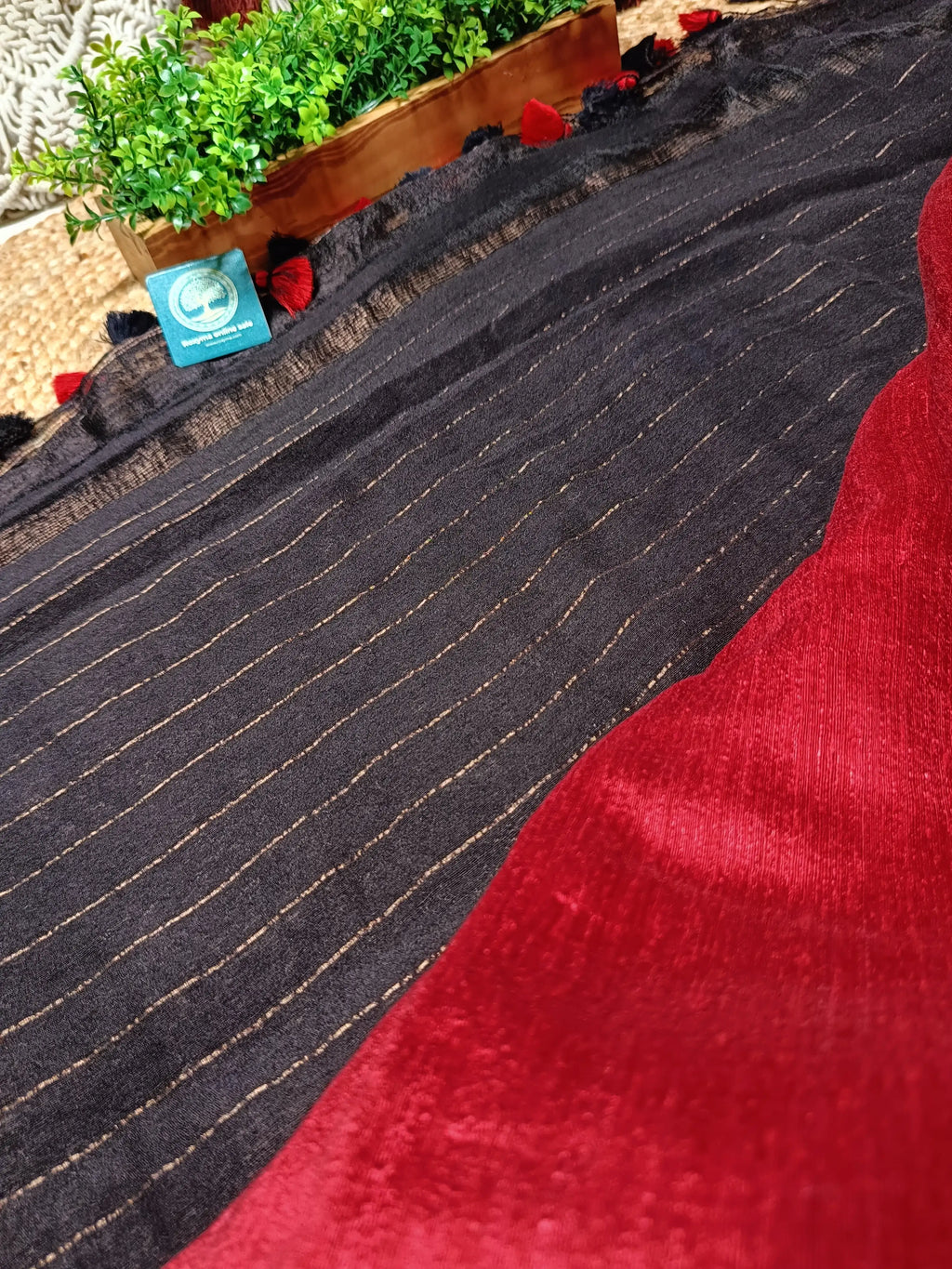 RoktoRagini - Red & Black Matka Silk Saree with Jamdani Border & Pallu