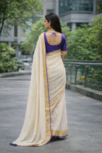 Roxyma Cream Mulmul Cotton Saree With Golden Zari Border 1