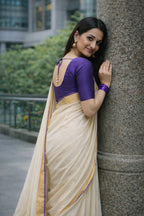 Roxyma Cream Mulmul Cotton Saree With Golden Zari Border 2