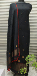 Black Jamdani Woven Cotton Unstitched Dress Material Set with Dupatta