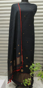 Black Jamdani Woven Cotton Unstitched Dress Material Set with Dupatta