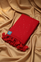 Roxyma Red Mull Cotton Saree with Sequin Work | Soft Handloom Cotton Saree with Tassels