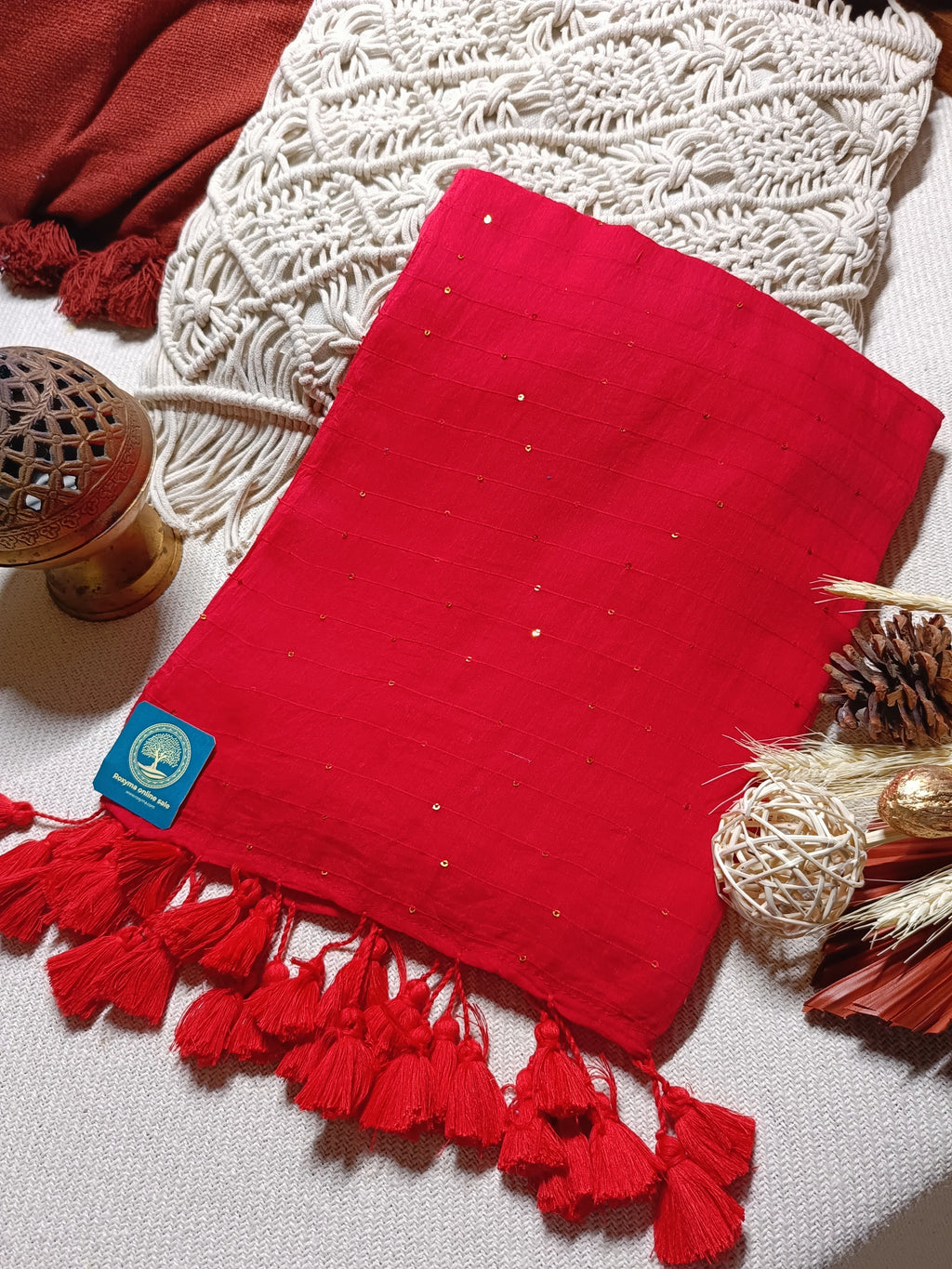 Roxyma_Red_Mull_Cotton_Saree_with_Sequin_Work