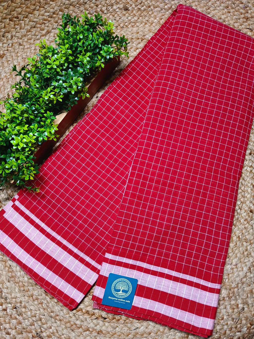 Traditional Pure Cotton Patteda Anchu Saree | Red Checked Handloom Saree with White Border | Karnataka Style Cotton Saree