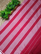 Traditional Pure Cotton Patteda Anchu Saree | Red Checked Handloom Saree with White Border | Karnataka Style Cotton Saree