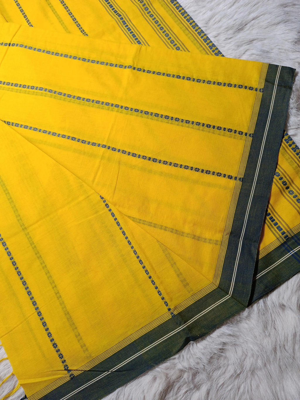 Yellow Begumpur Handwoven Cotton Saree with Grey Border | Traditional Bengal Handloom Saree