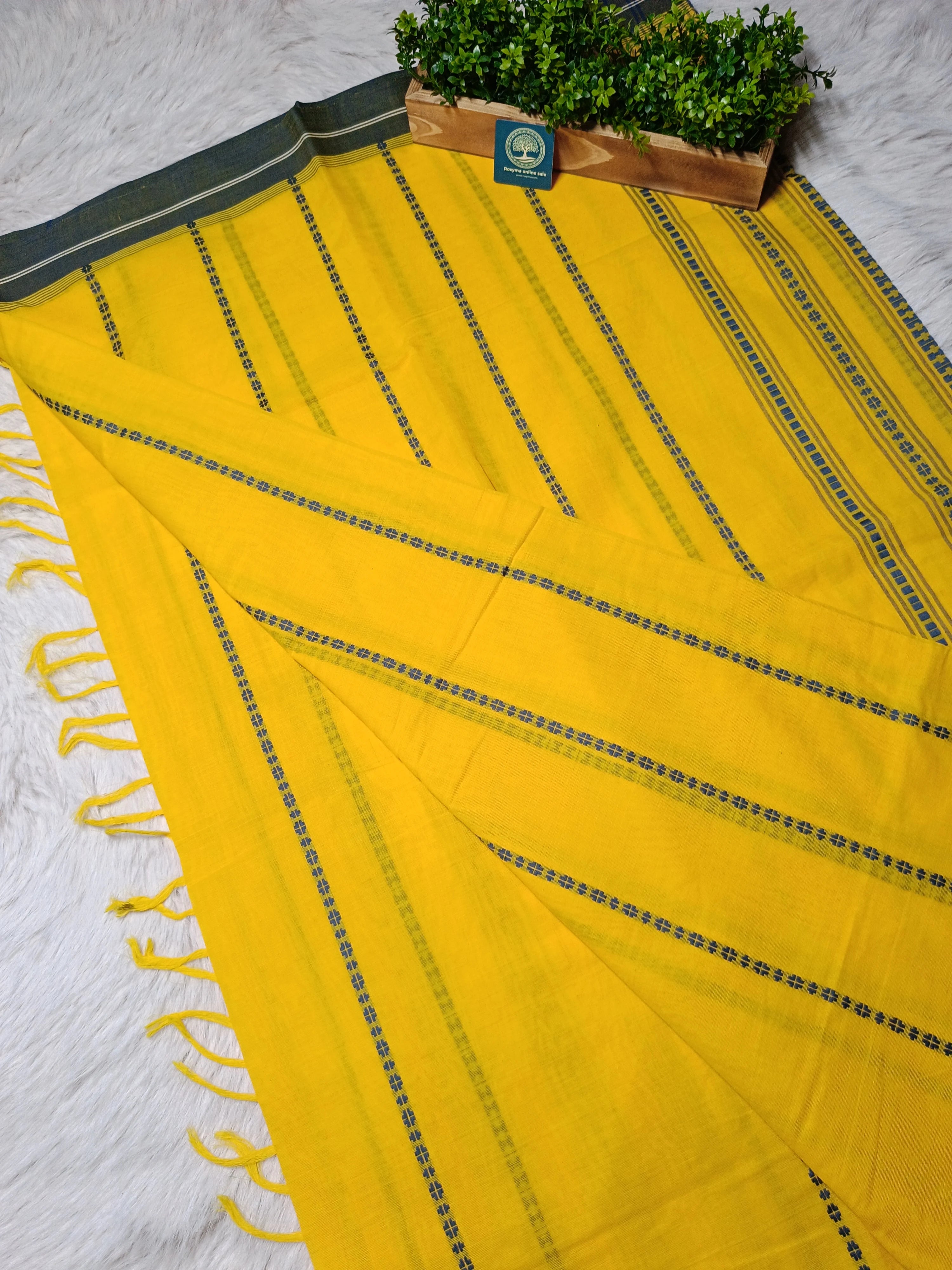 Yellow Begumpur Handwoven Cotton Saree with Grey Border | Traditional Bengal Handloom Saree
