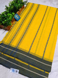 Yellow Begumpur Handwoven Cotton Saree with Grey Border | Traditional Bengal Handloom Saree