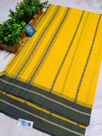 Yellow Begumpur Handwoven Cotton Saree with Grey Border | Traditional Bengal Handloom Saree