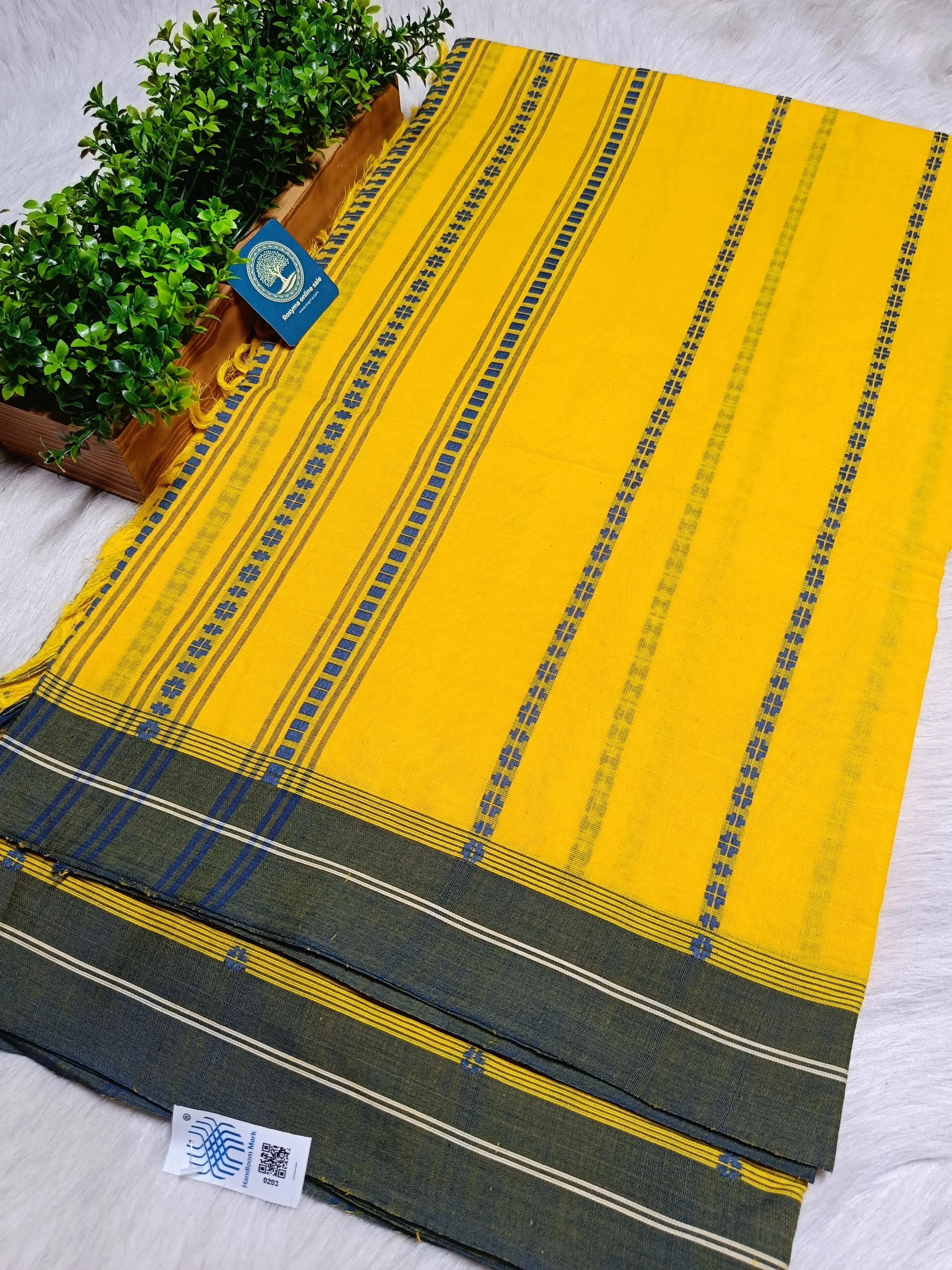 Yellow Begumpur Handwoven Cotton Saree with Grey Border | Traditional Bengal Handloom Saree