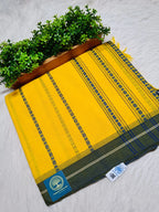 Yellow Begumpur Handwoven Cotton Saree with Grey Border | Traditional Bengal Handloom Saree