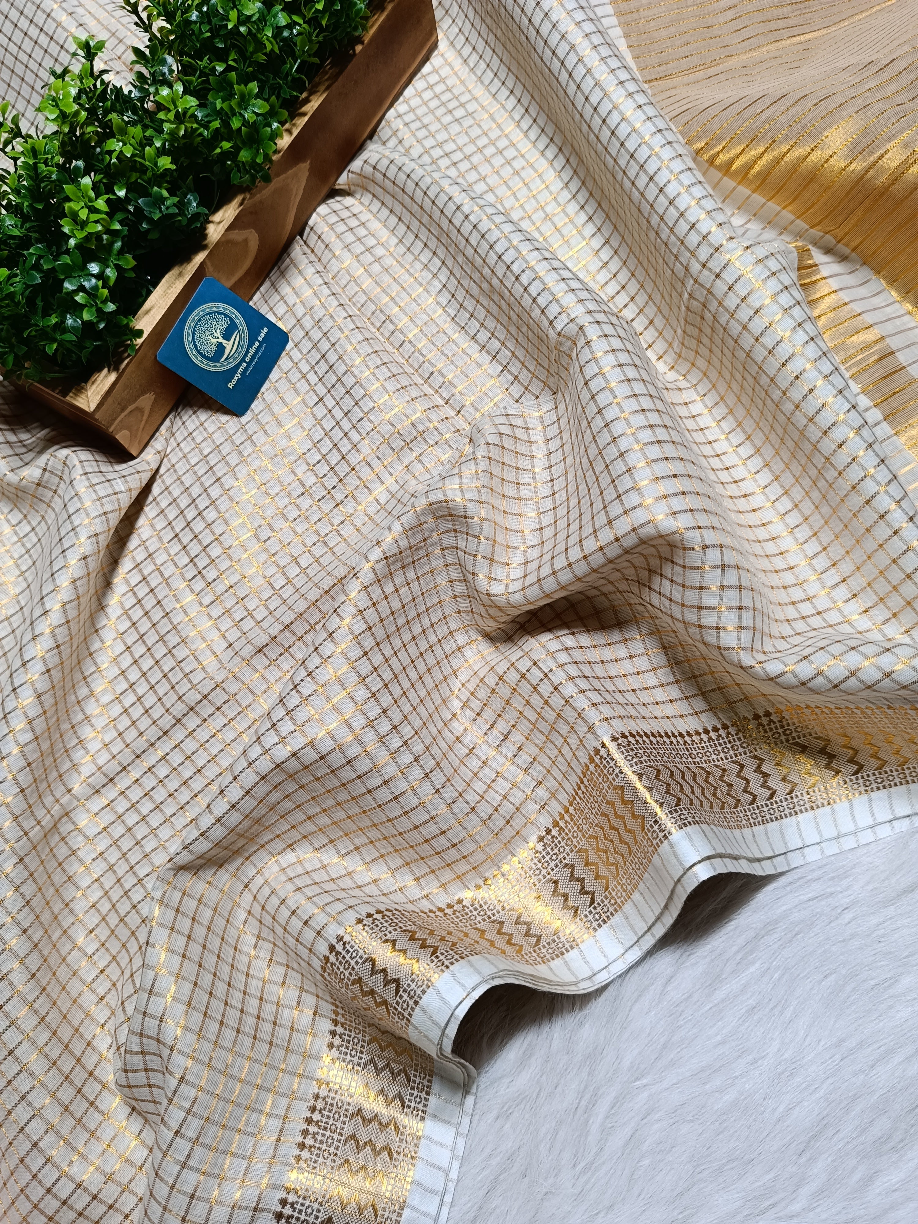 Mulmul Cotton Saree With Golden Zari Naksha  Women Border