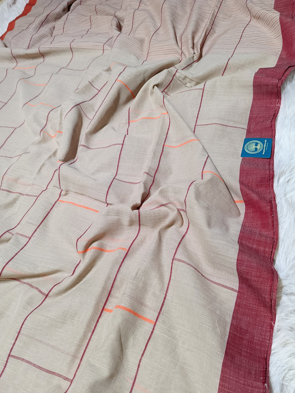 Pure Cotton Saree with Double  Contrast Border and Blouse Piece