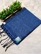 Pure Linen Handwoven Saree with Sequin Floral Motifs & Running Blouse Piece