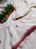 Pure Handloom Bengal Jamdani Saree – Traditional Red and White with Designer Blouse Piece