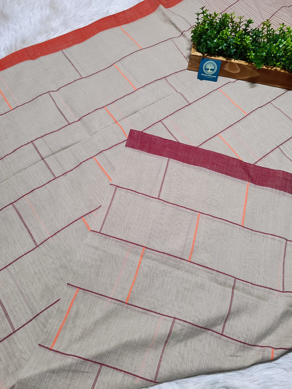 Pure Cotton Saree with Double  Contrast Border and Blouse Piece