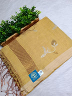 Premium Handwoven Tissue Linen Saree with Tulip Motifs & Blouse Piece