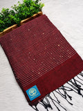 Pure Linen Handwoven Saree with Sequin Floral Motifs & Running Blouse Piece