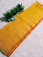 Mustard Jaishree Linen Saree with Handwoven Jamdani Pallu