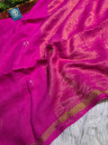 Handwoven Magenta Jaishree Linen Jamdani Saree with Golden Zari Pallu