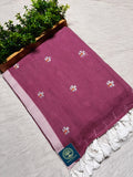 Pure Mulmul Cotton Saree with Seuli Flower Embroidery
