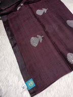 Pure Linen Handwoven Saree with Sequin Floral Motifs & Running Blouse Piece
