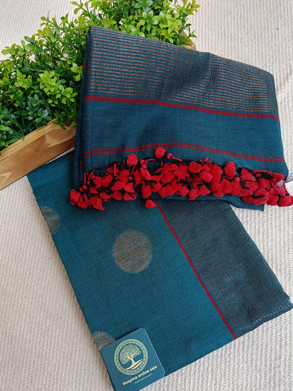 Pure Cotton Jamdani Handwoven Unstitched Dress Material Set – Teal Blue Suit Fabric with Dupatta