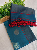 Pure Cotton Jamdani Handwoven Unstitched Dress Material Set – Teal Blue Suit Fabric with Dupatta