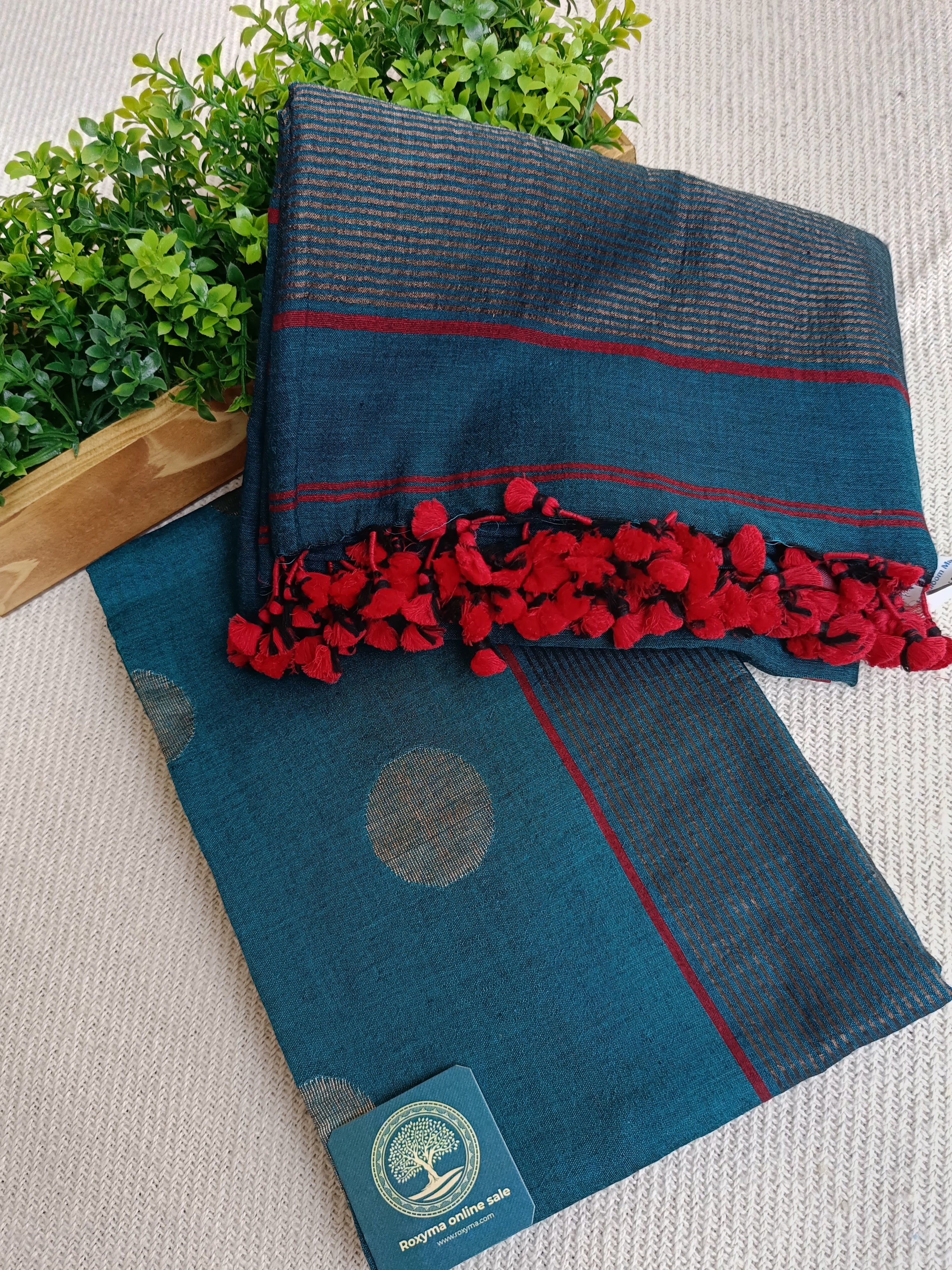 Pure Cotton Jamdani Handwoven Unstitched Dress Material Set – Teal Blue Suit Fabric with Dupatta