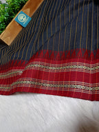 Dhaniyakhali Cotton Saree with Stripes & Vibrant Red Border