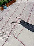 Pure Cotton Saree with Double  Contrast Border and Blouse Piece